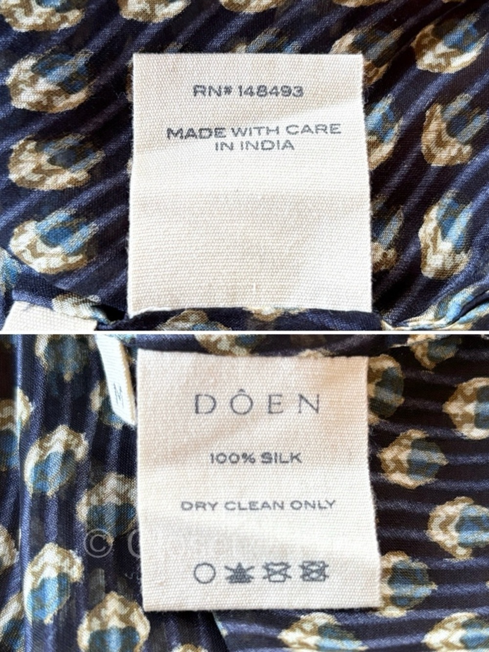 Doen Manzanita Blouse Size Medium 100% Silk Navy Blue Black Top Boho - Picture 14 of 17